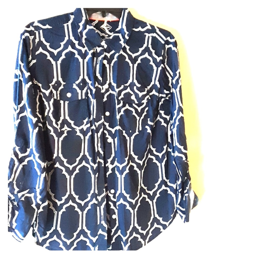 Petite navy blue button-down shirt